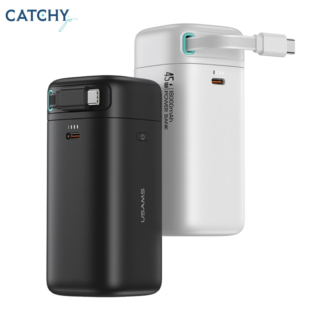 USAMS US-CD216 Dual Output Power Bank With Type-C Magnetic Retractable (18000mAh)