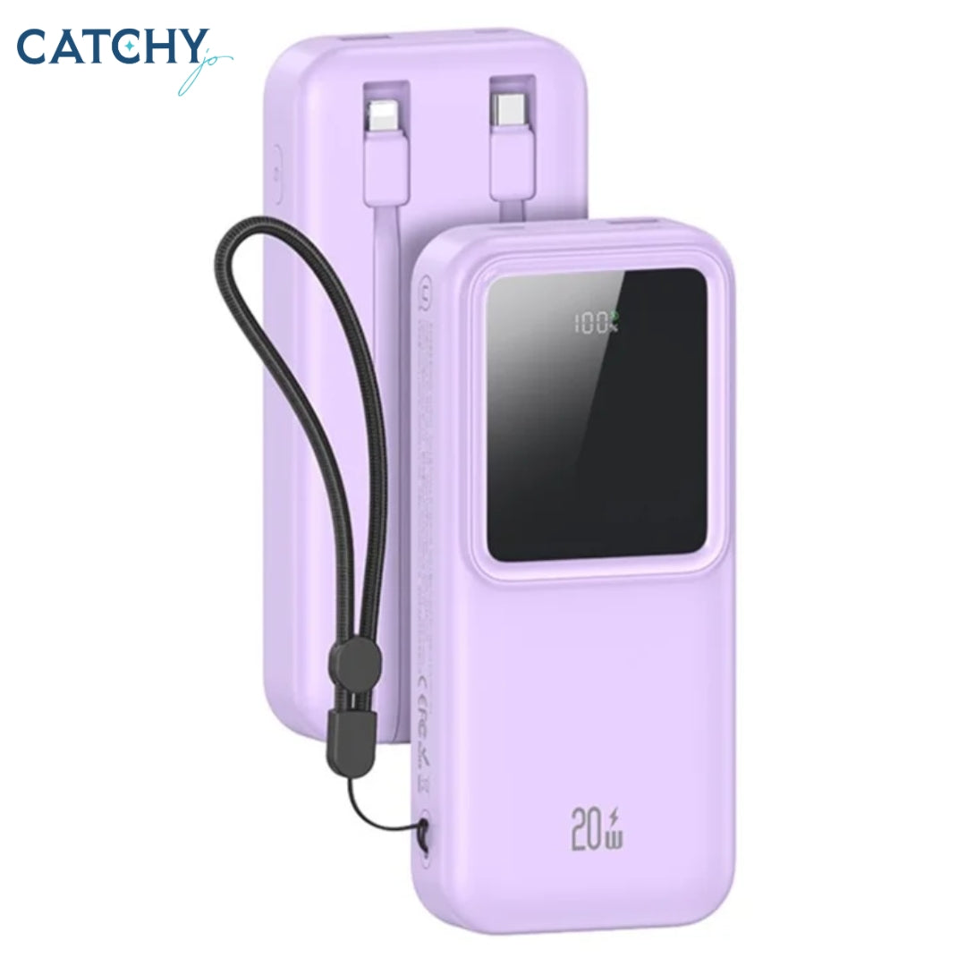 USAMS US-CD212 Digital Display Fast Charging Power Bank With Dual Cables 20000mAh