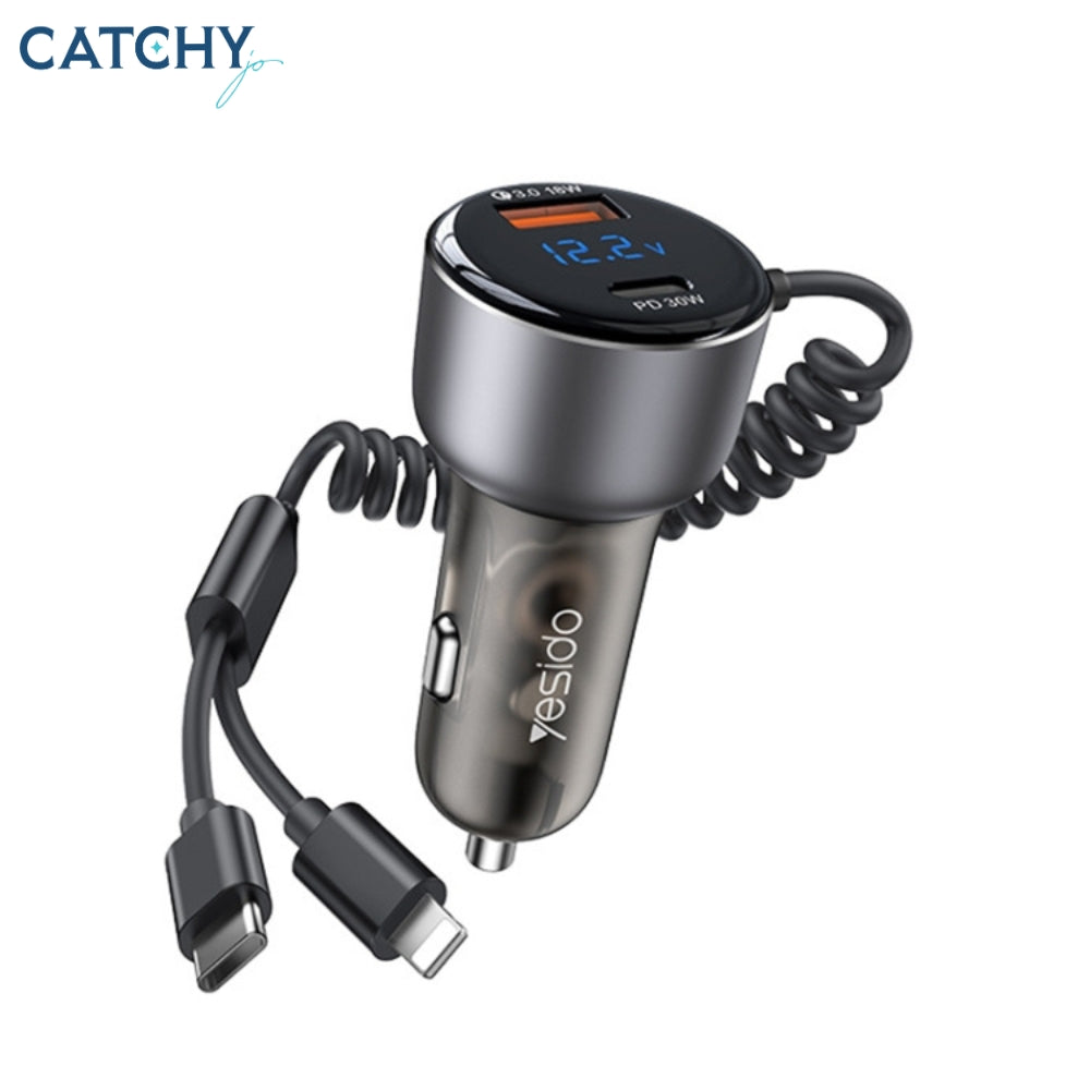 YESIDO Y58 Car Charger With Built-IN Type-C And Lighting Cable (30W)