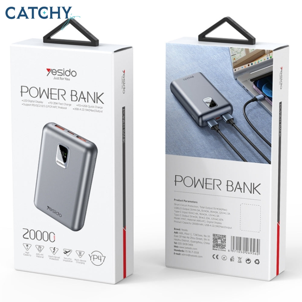 YESIDO YP47 Type-C Fast Charging Power Bank 20000mAh (20W)