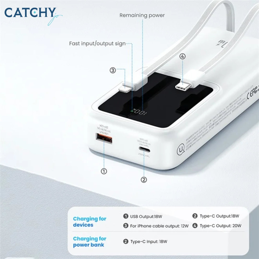 USAMS US-CD212 Digital Display Fast Charging Power Bank With Dual Cables 20000mAh