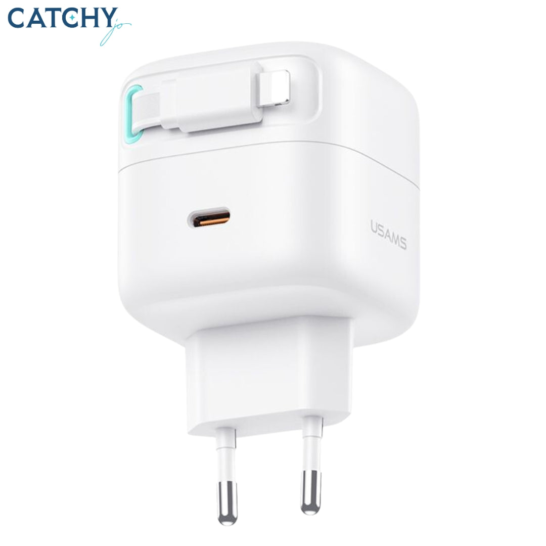 USAMS US-CC209 35W Dual Output Fast Charger With Lightning Magnetic Retractable Cable Module (35W)