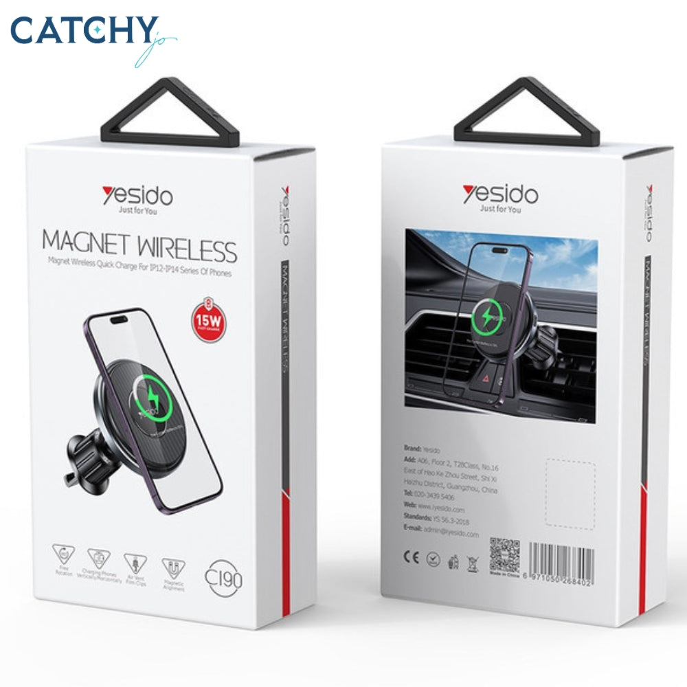 YESIDO C190 Car Magnetic Wireless Charger Holder (15W)