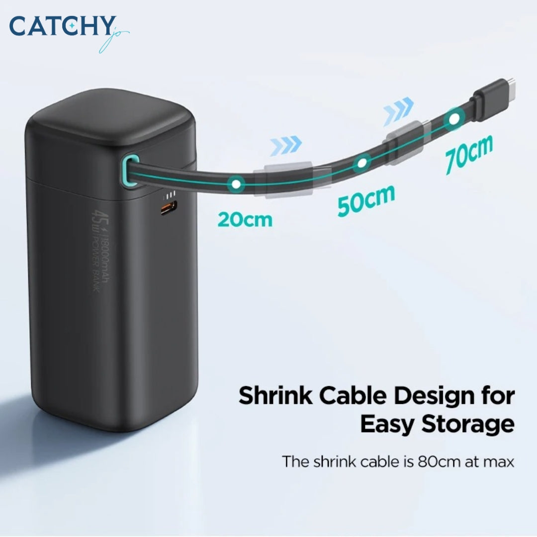 USAMS US-CD217 Dual Output Power Bank With Lightning Magnetic Retractable Cable 18000mAh (45W)