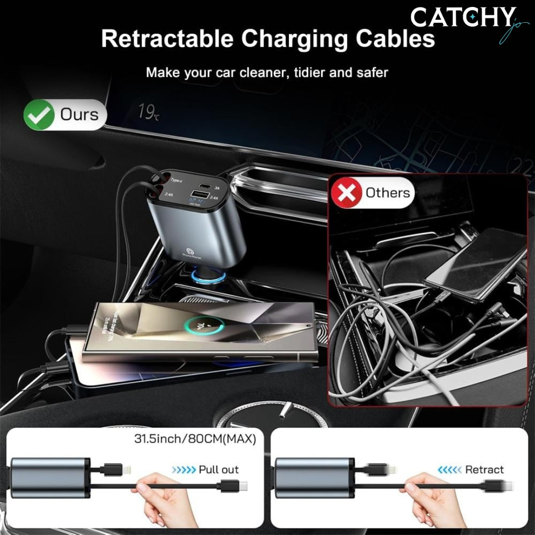 Phone Planet 4 in 1 Retractable Car Charger (120W)