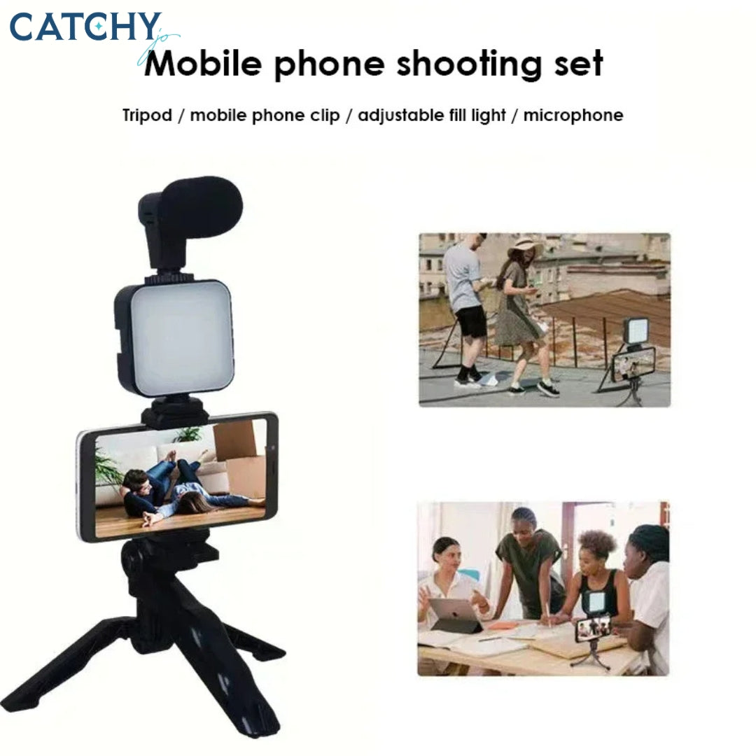 LED Fill Light Cell Phone Tripod Kit With Mic Mobile Phone For Live Streaming